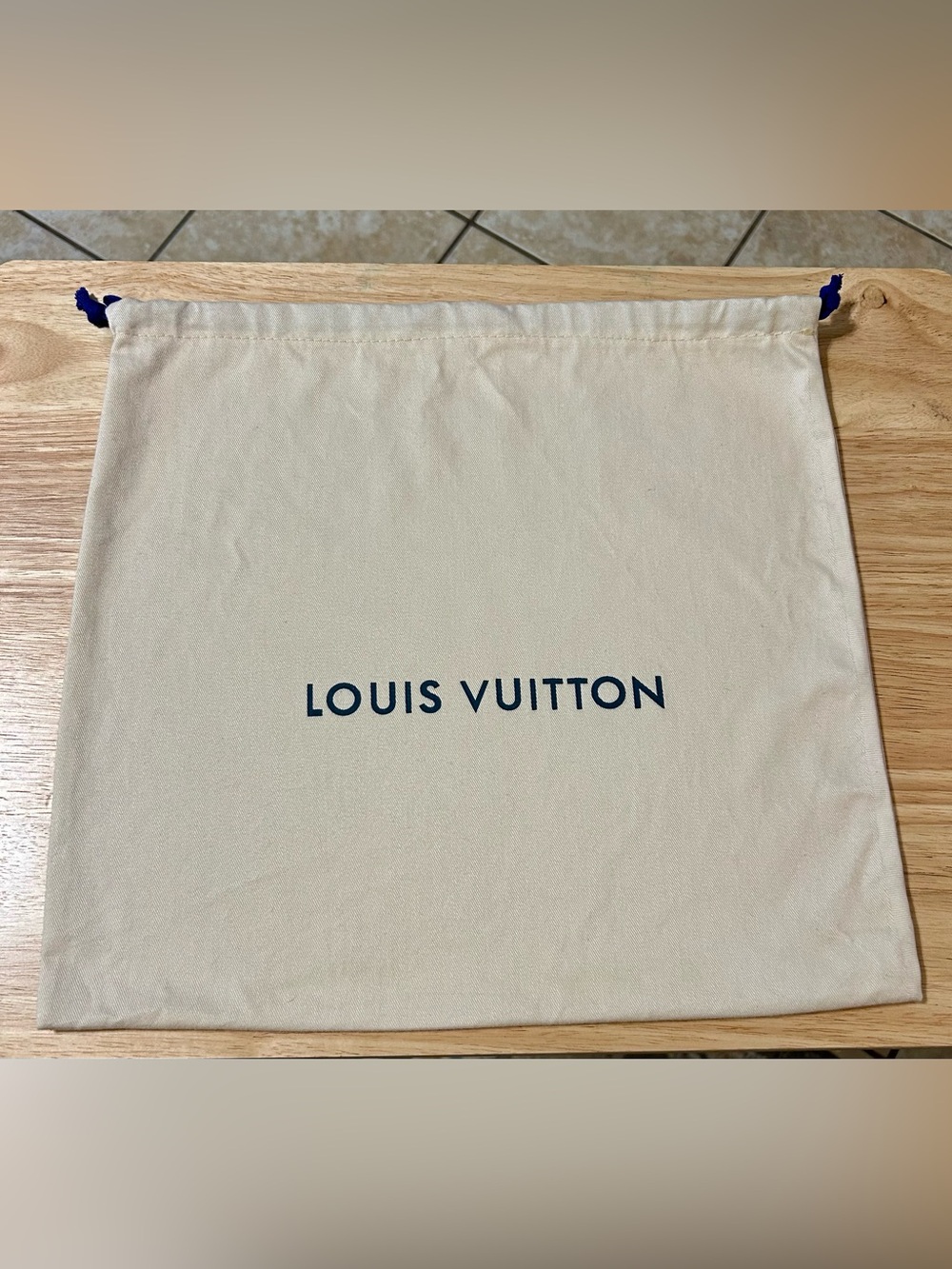 Louis Vuitton Cream Dust Bag with Navy Logo